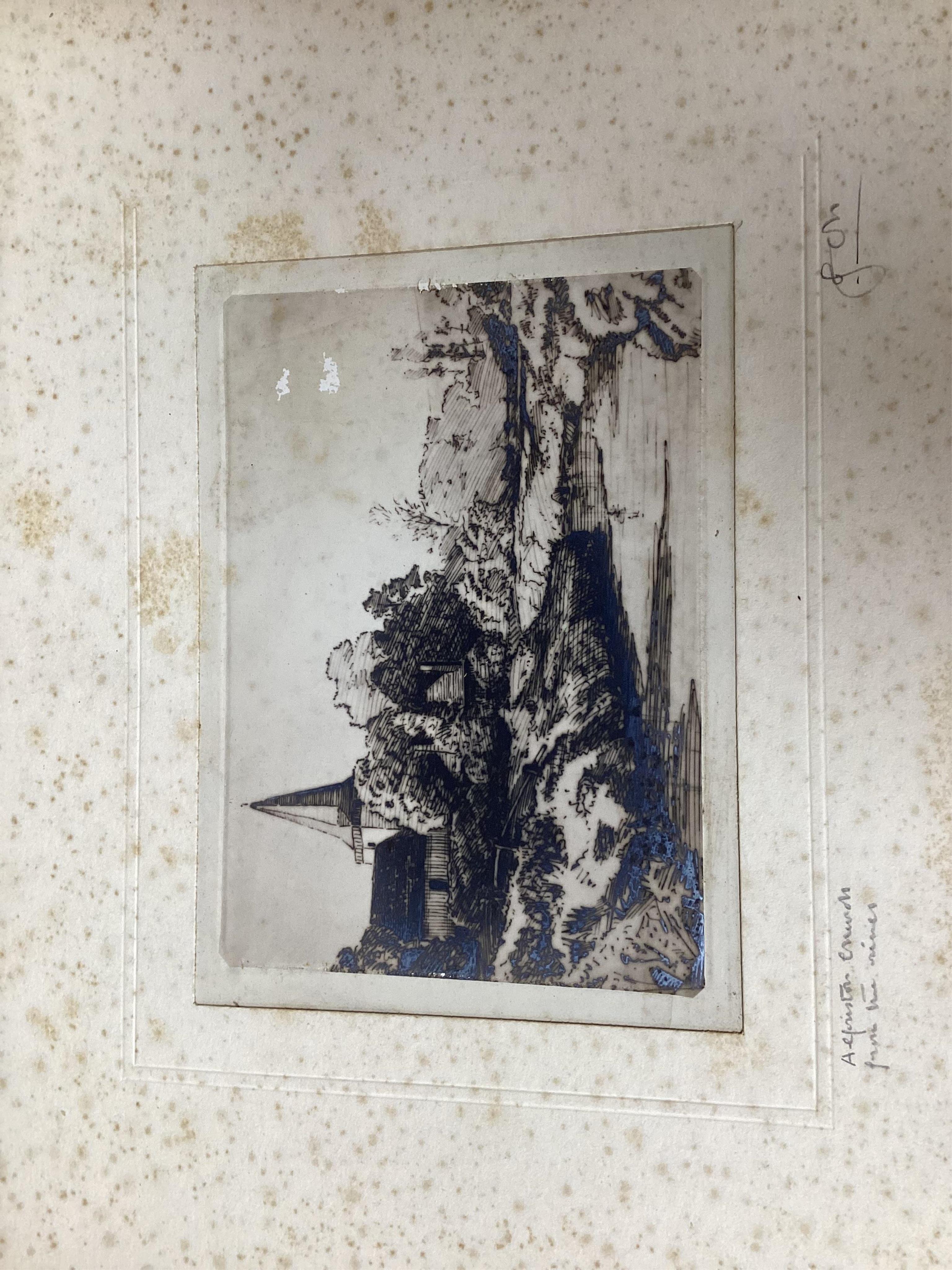 A large collection of various etchings, many signed in pencil, some local views, mounted, unframed